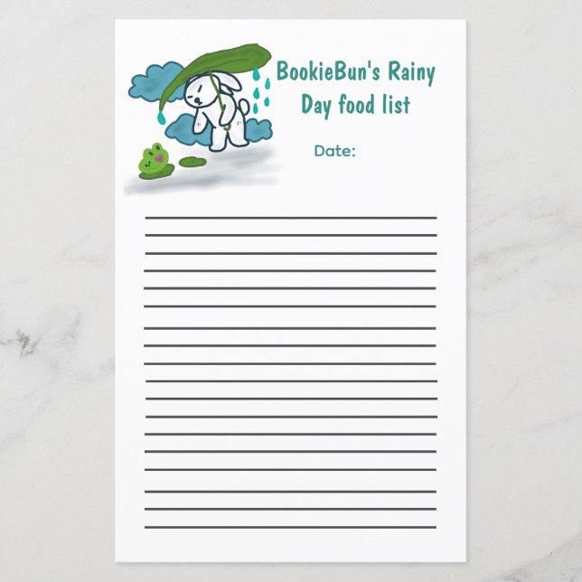 Lista de alimentos BookieBun Rainy Day (Frente)