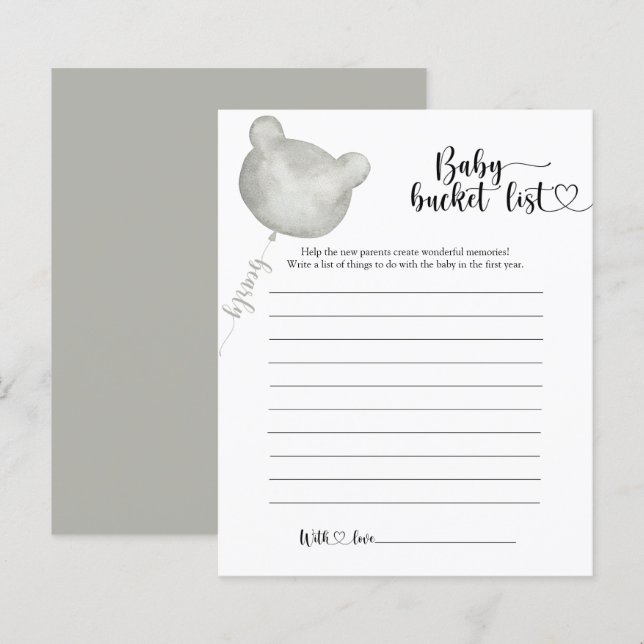 Lista de baldes de Bebê de Urso Pequeno (Frente/Verso)