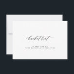 Lista de baldes de casamento minimalista<br><div class="desc">Cartão de aviso de lista de baldes de casamento simples de script de caligrafia branca e preta</div>