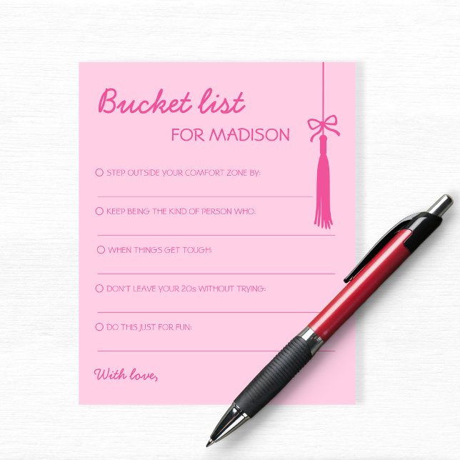 Lista de Desejos Dicas Rosa Atividade de Formatura (Bucket List Pink Advice Grad Activity Graduation)