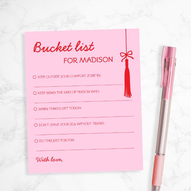 Lista de Desejos Pingente Rosa Vermelho Conselho G (Bucket List Tassel Bow Pink Red Advice Graduation)