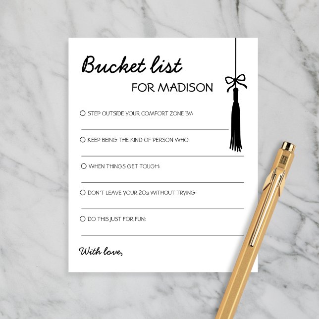 Lista de Desejos Preto e Branco Conselho Chic Form (Bucket List Black & White Advice Chic Graduation)