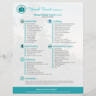 Lista de Embalagem: Viagem de Clima Quente (1 Adul