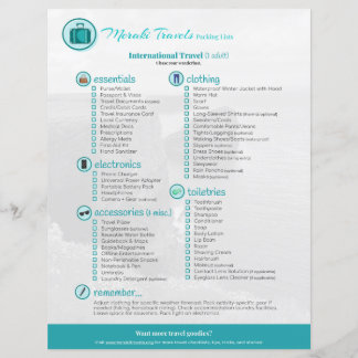 Lista de embalagem: Viagem internacional (1 adulto
