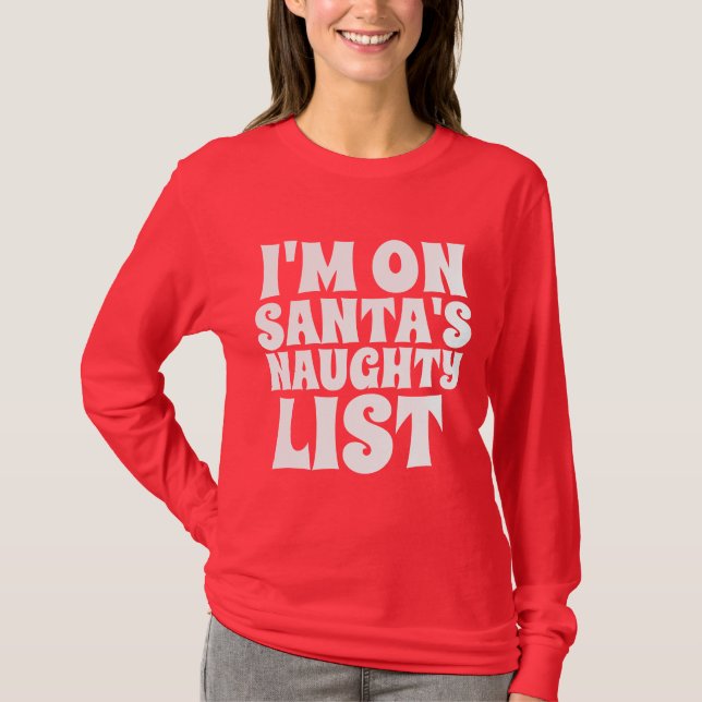 LISTA DE NATAL ENGRAÇADO SENHORAS T-Shirt (Frente)