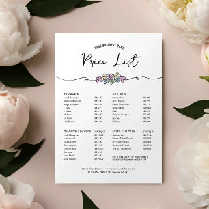 Lista de Preços Comerciais do Floral Chic Florist