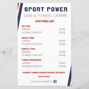 Lista de preços de esporte de energia do Gym & Mal
