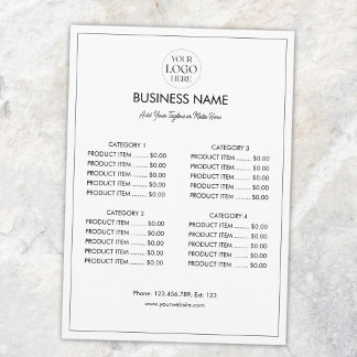 Lista de Preços de Menu Moderno com Logotipo de Ne