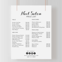 Lista de Preços de Salão de Nail Minimalista da Ca