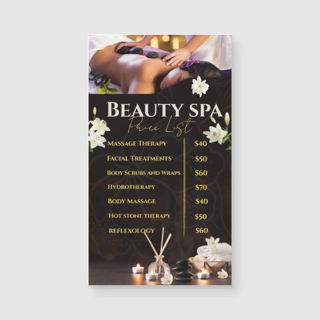 Lista de Preços de Serviços de Spa Menu (Frente)