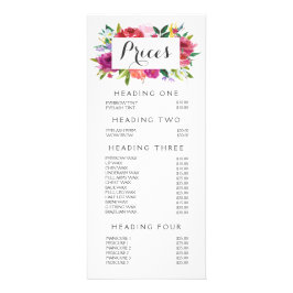Lista de Preços do Menu Stylist do Salão Floral de