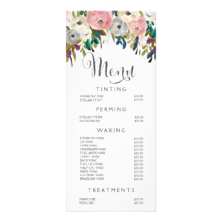 Lista de Preços do Menu Stylist do Salão Floral Pi