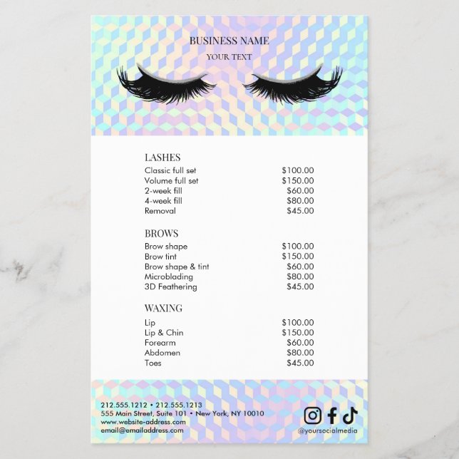 Lista de Preços do Salão Holográfico Menu (Frente)