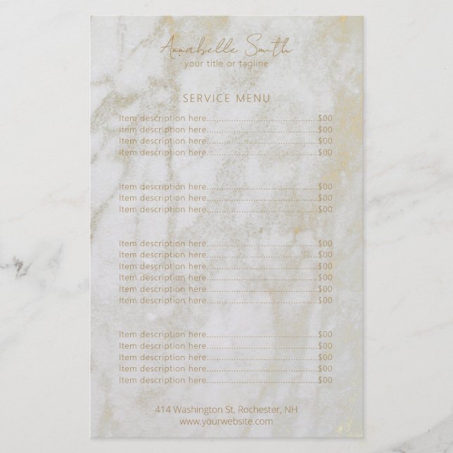 Lista de Preços Dourados para Marble Moderno Elega (Frente)
