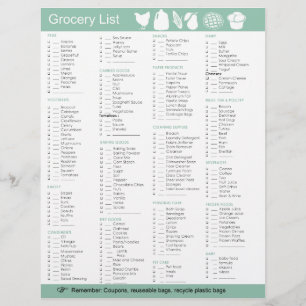 Lista do mantimento da comida, do papel, dos