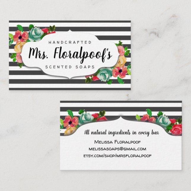 Listra o cartão de visita handmade floral do sabão (Frente/Verso)