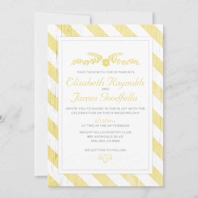Listras amarelas que Wedding convites (Frente)