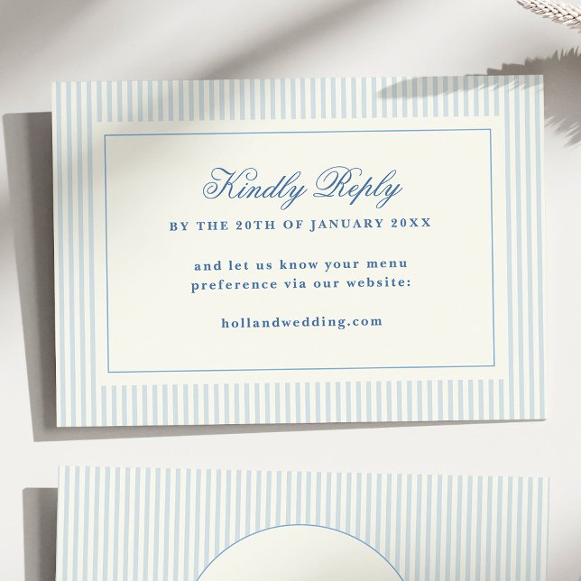 Listras Azuis Clássicas Francesas RSVP Site Online (classic blue stripes RSVP online card)