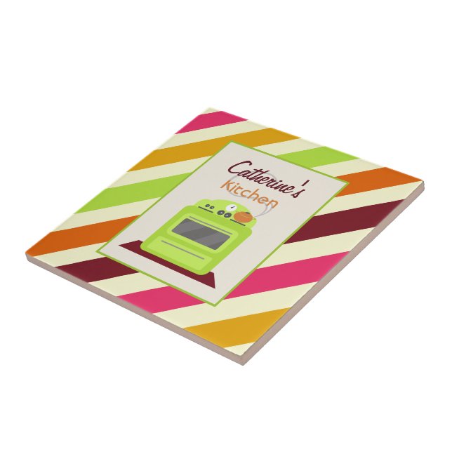 Listras & azulejo verde retro da cozinha do fogão (Lateral)