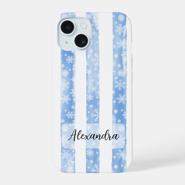 Listras de Aquarela Azul com Flocos de Neve Branco (Verso)