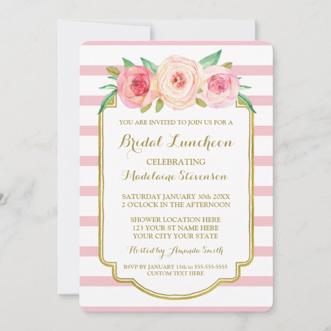 Listras de Rosa Dourado Convite de Almoço Floral N (Verso)