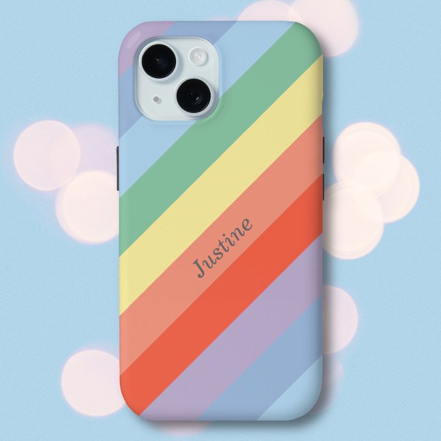 Listras diagonais de arco-íris pastel (Pastel Rainbow Diagonal Stripes Phone Case)