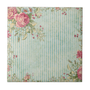 Listras do chique & azulejos dos rosas
