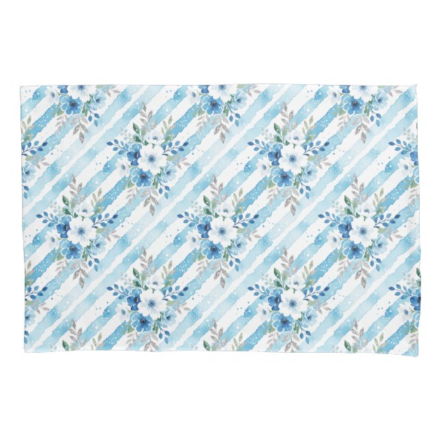 Listras Florais Botânicas Azul Branco Aquarela (Frente-Esquerda)
