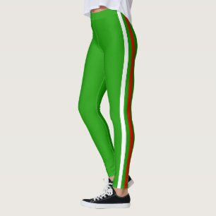 Listras Laterais Vermelhas Brancas Calças Leggings