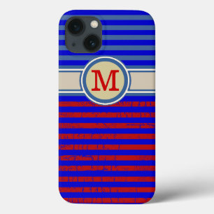 listras monogrammed azuis vermelhas