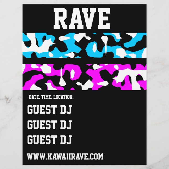 Listras Neon Camo Panfletos de Rave Personalizados (Frente)