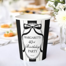 Listras retrô preto e branco laço aniversário mono