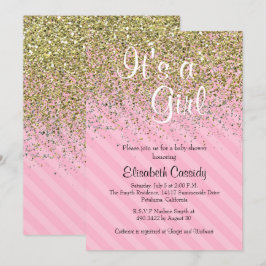 Listras rosa e convite para Chá de fraldas brilhan