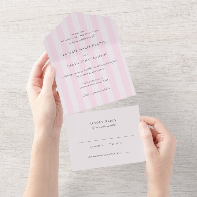 Listras Rosa Moderno Casamento Elegante (Aba destacável)