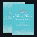 Lítio Aqua Adorável, 16 Convites Doce<br><div class="desc">Doce Aqua, Doce 16 Convites. Projetado com brilhos, brilho de Aqua e uma coroa cintilante prateada para um doce glamouroso dezesseis anos. Feita para ser especial para adolescentes, este convite de 16 anos de Aqua Sparkle será uma apresentação fabulosa para o seu dia especial. Estão disponíveis mais dezesseis fontes de...</div>