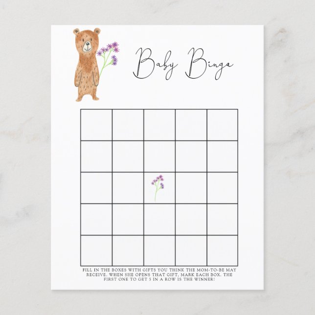 Little Bear - Jogo de bingo para chá de bebê (Frente)