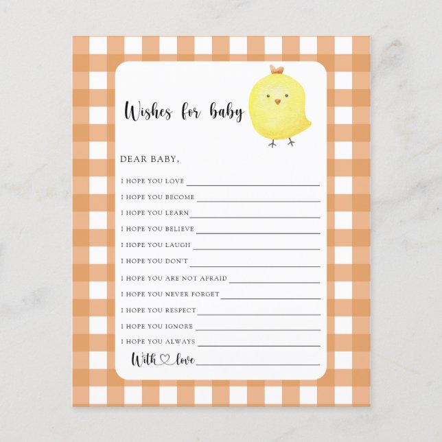 Little chicken baby shower Wishes for baby (Frente)