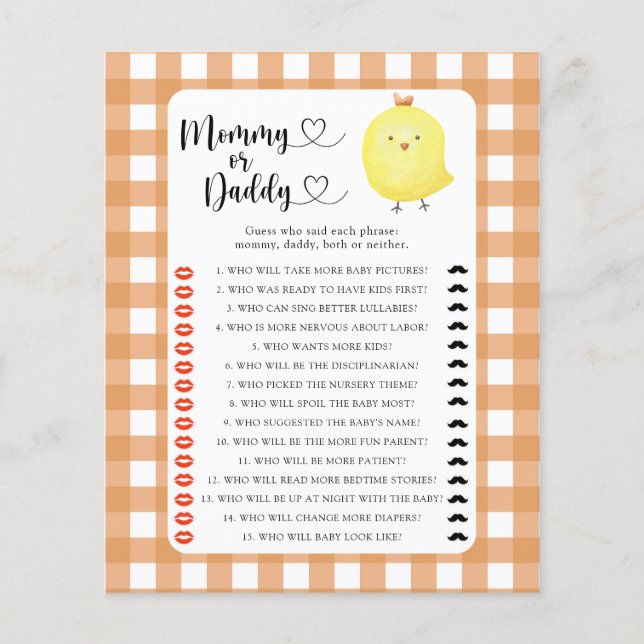 Little Chicken - mommy or daddy baby shower game (Frente)