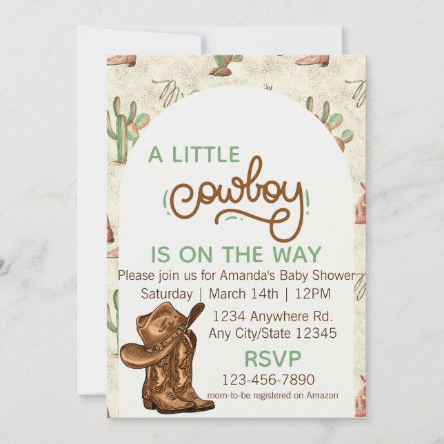 Little Cowboy Baby Shower Invitation (Frente)