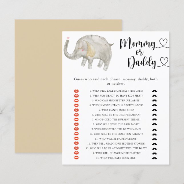 Little Elephant - chá de bebê para mamãe ou papai (Frente/Verso)