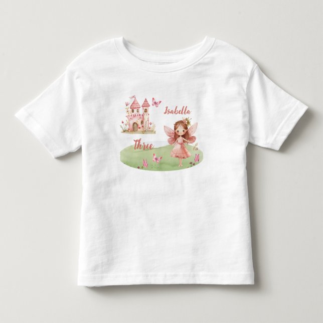 Little Fairy Pink Castle Butterfly Any Age T-Shirt (Frente)