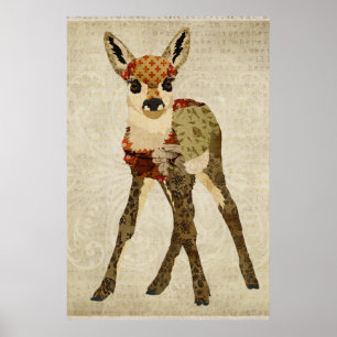 Little Floral Fawn Art Poster