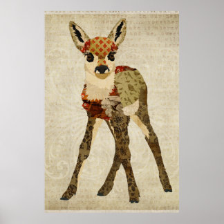 Little Floral Fawn Art Poster