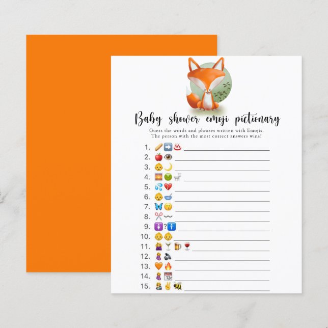 Little Fox cub - Jogo de picário de emoji chá de f (Frente/Verso)