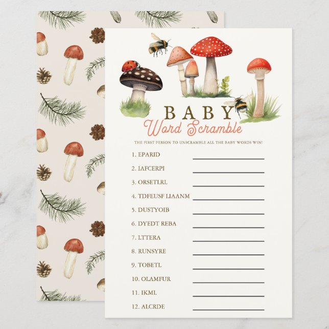 Little Fun Guy Mushroom Bee Boy Baby Word Scramble (Frente/Verso)
