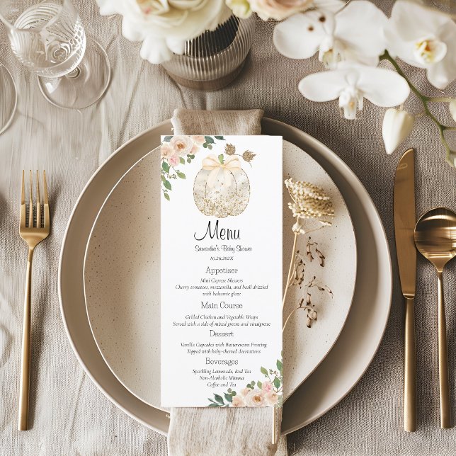 Little Pumpkin Baby Shower Menu Card (Criador carregado)