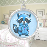Little Raccoon No Colar Azul<br><div class="desc">Um guaxinim bonitinho em azul monótono com coração roxo. Digitalmente criado no estilo de desenho animado. Design perfeito para crianças e adultos em muitos produtos de moda! Personalize sua cor de fundo ou adicione texto!</div>