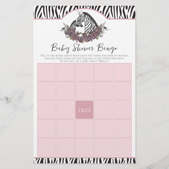 Little Wild One Zebra Safari Baby Shower Bingo (Frente)