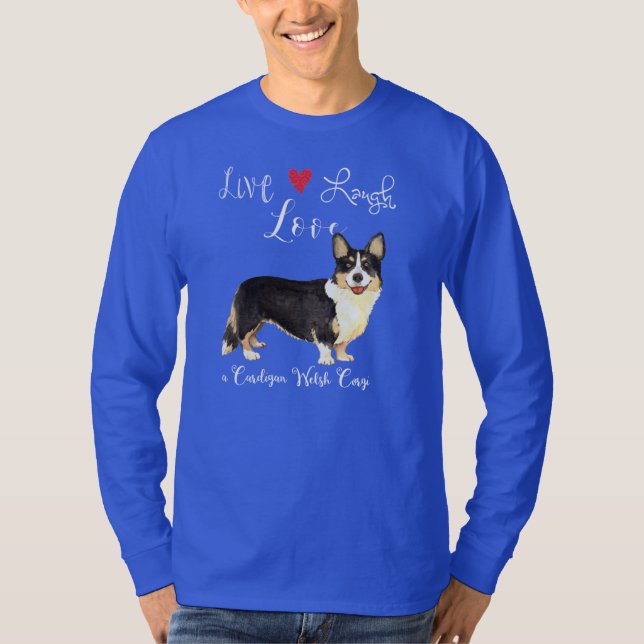 Live Laugh Love Cardigan Welsh Corgi T-Shirt (Frente)