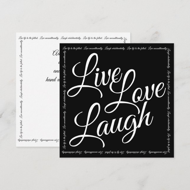 Live Love Laugh Elegante White Script Black Card (Frente/Verso)